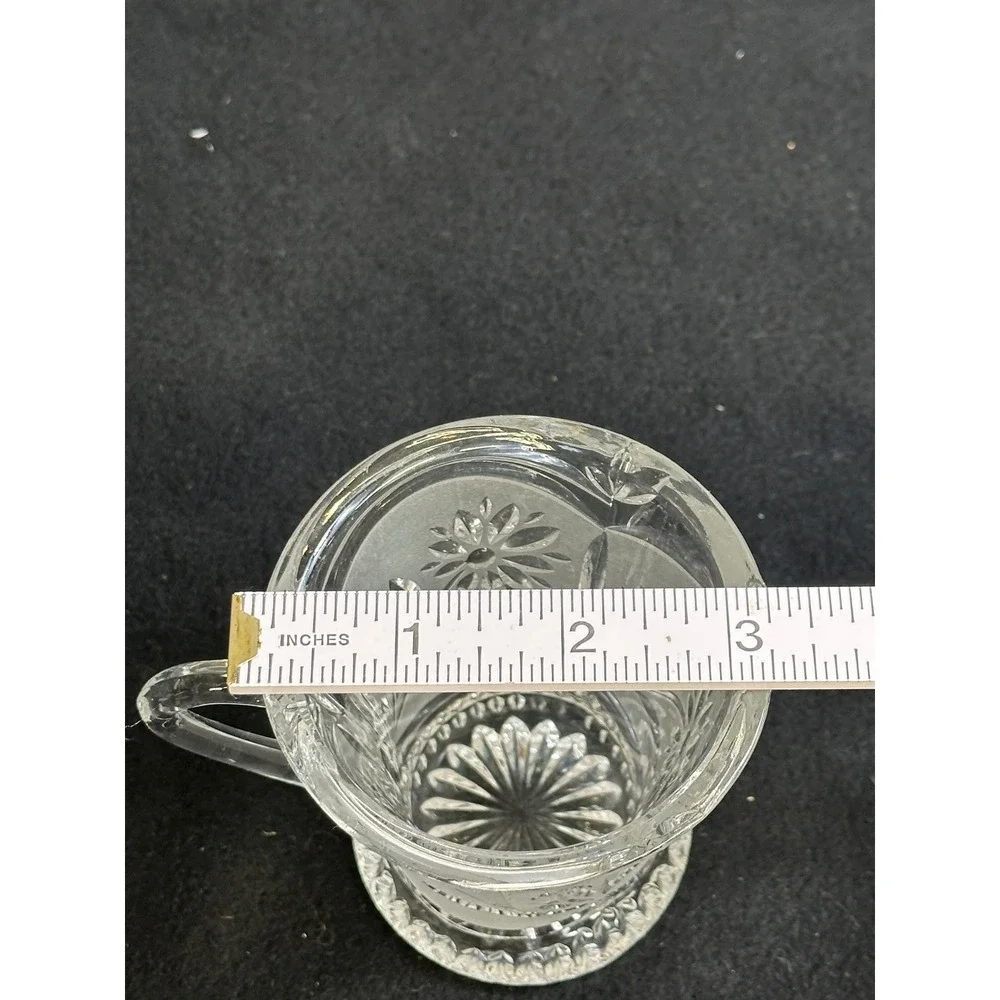 Vintage Frosted Floral Glass Creamer Pitcher Daisy Wheat Cut Design Starburst